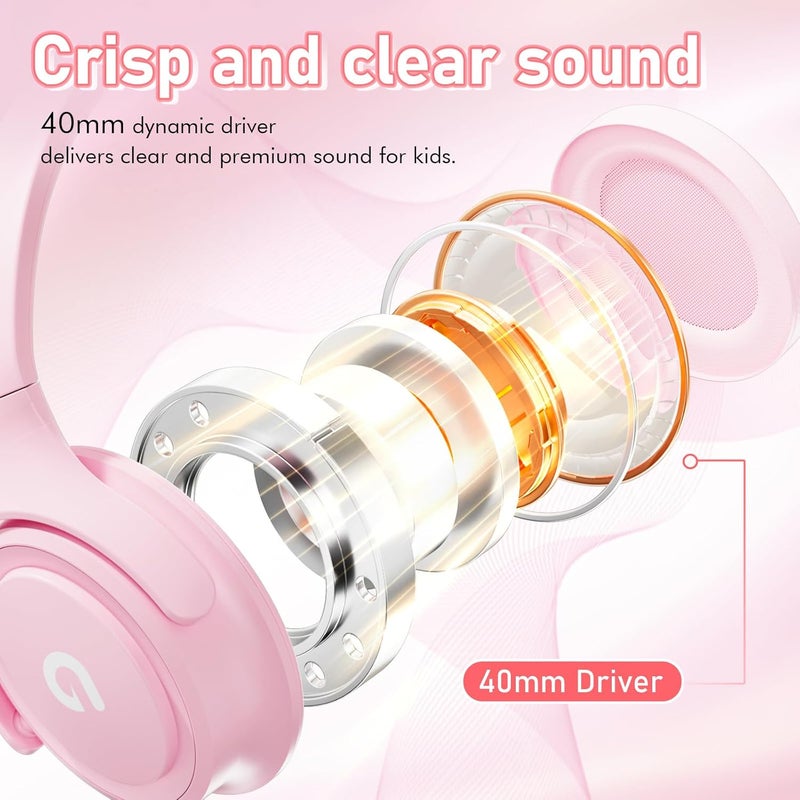 ADOOPE Kids Headphones with Cord-3.5mm Jack 85/94dB Safe Volume Control Built-in Microphone On-Ear Headphones for Kids/Teens/Girls/School/Travel/3.5mm Devices(Pink) - Image 4